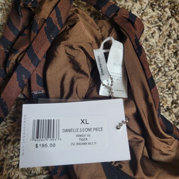 WeWoreWhat Danielle 3.0 One Piece Tiger Stripe Swim Suit Brown Black NWT XL $195 - Picture 4 of 6